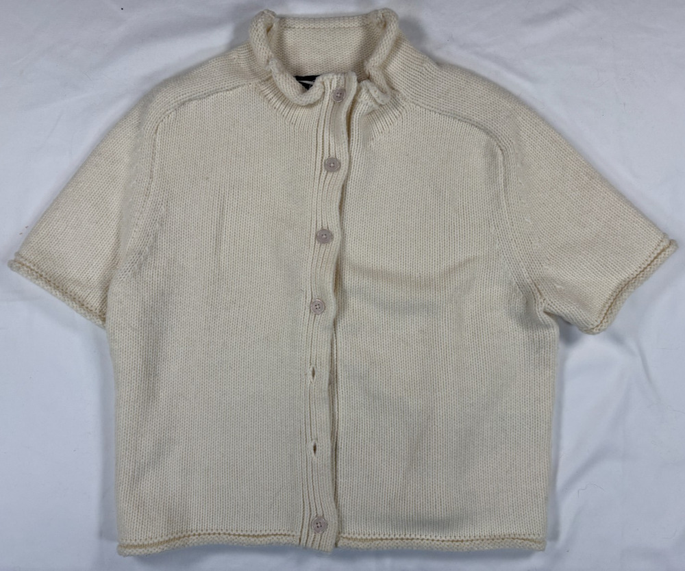 Zara Sweater Women Medium Short Sleeve Button Front Shawl Collar Ribbed Academia